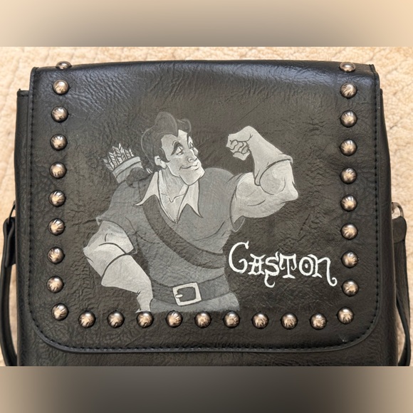 Gaston Disney Black Leather Studded Men's Bag hand painted